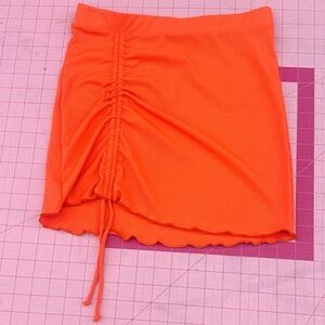 Neon Orange Ribbed Ruched Swim Coverup Skirt Small Beach Vacation